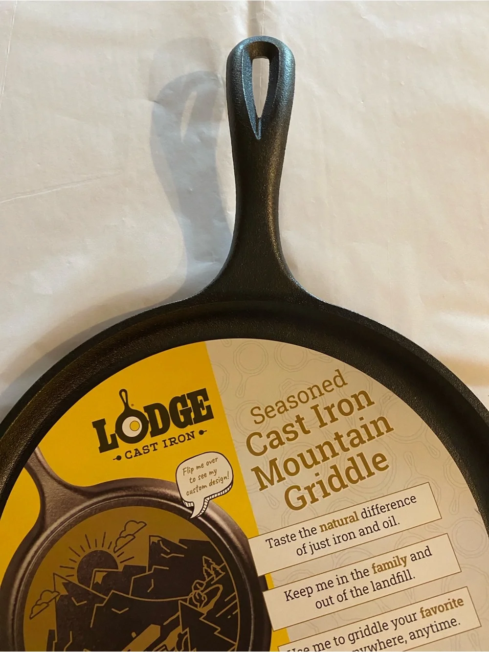 LODGE Seasoned Cast Iron Mountain Griddle 10.5”/ 26.6cm, New w/ Tag + Info Label